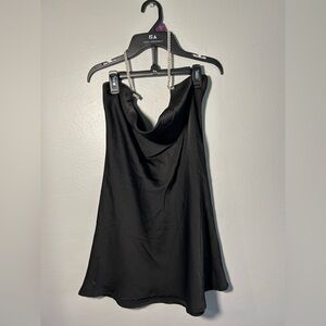 Satin Cowl Neck Black Women's Dress with Chain Straps
